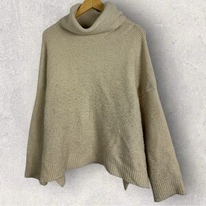 J.O.A. Boxy Turtleneck Sweater Beige Womens Size Medium Oversized Cozy Knit Boho